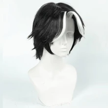 黑色带白色挑染的短款合成假发，适合角色扮演、动漫游戏等场合，每日手工制作，适用于万圣节、圣诞节、活动、服装派对等，男女皆宜，动漫角色扮演专用。 - 拼色 - 查看 9