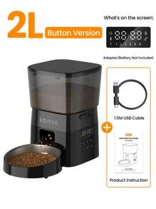 ROJECO ROJECO Automatic Cat Food Dispenser, 2 Liter Automatic Cat Feeder, Timer Feeder Program 1-6 Meal Control, Automatic Cat Feeder With Stainless Steel Bowl And Dual Power Supply, Automatic Feeder For Dogs And Cats, Adapter Not Included, Push Button Version WIFI Version Black