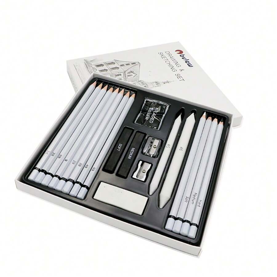 Bview Art Supply 20 件专业高品质艺术家素描套装，带硬质收纳盒 - 素描和炭笔、蜡笔、笔杆、橡皮擦、卷笔刀 - 彩色 - 查看 1