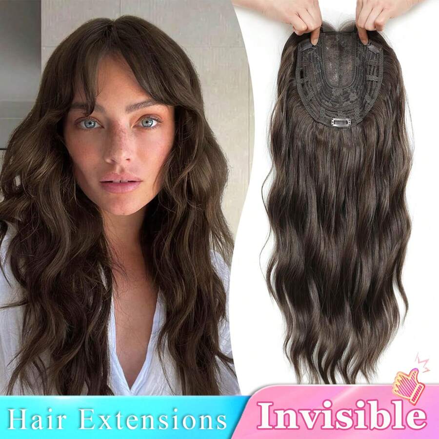 Megito Hair Toppers For Women 20inch Wavy Hair Toppers For Women Toppers Hair Pieces For Women With Thinning Hair Synthetic Wig Clip In Hair Topper Wiglets With Fringe Bang Add Hair Volume - 咖啡棕 - 查看 1