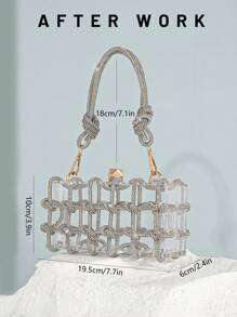 欧美时尚女士亚克力盒包，奢华水晶链点缀方形盒手拿包，派对手提包适合各种聚会、派对、生日派对 - 無色 - 查看 5