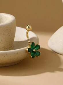 1pc Cute Water Drop Flower Shaped Navel Piercing Valentines - Green - View 1