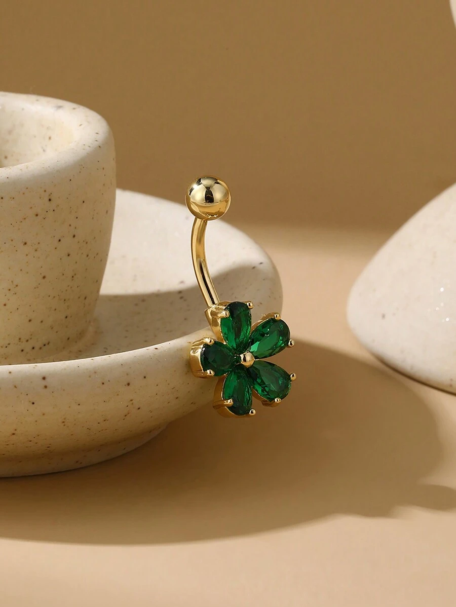 1pc Cute Water Drop Flower Shaped Navel Piercing Valentines - Green - View 1