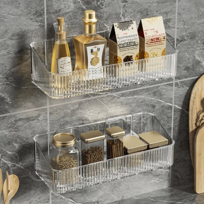 1 件装浴室壁挂式免钻收纳篮，家用厨房梳妆台收纳架