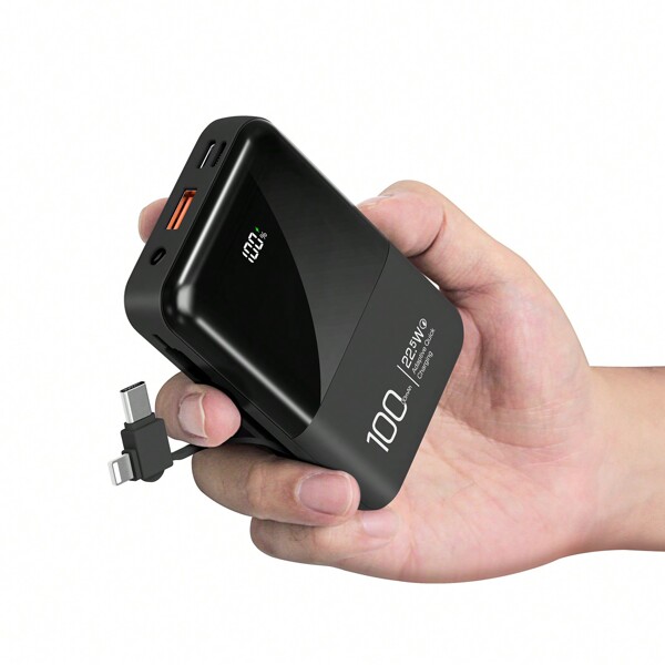 Externer Mini-Akku 10000 mAh mit integrierten Kabeln 22,5 W PD USB-C, Powerbank-Schnellladegerät, für Smartphone, Tablet usw