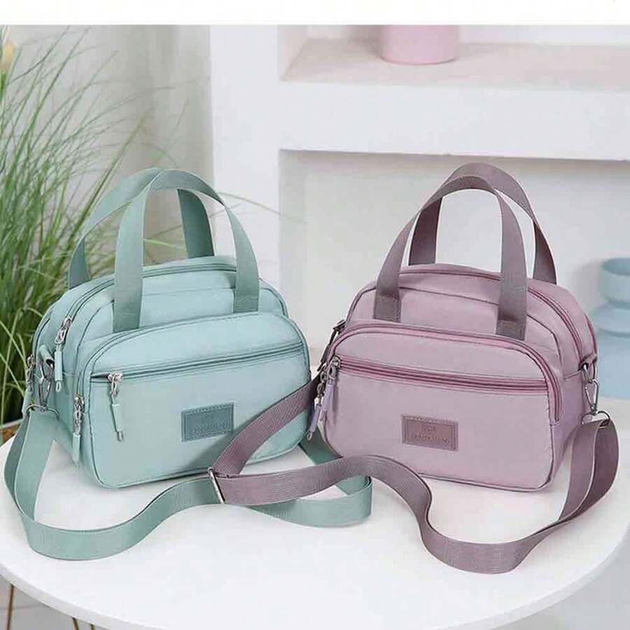 简约时尚单肩妈咪包新款斜跨包单肩包时尚大容量多层防水牛津通勤手提包配可调节肩带，旅行包 - 彩色 - 查看 1