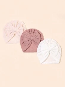 Newborn Baby Waffle Bow Headband Hat Set, Cute Turban Headwrap Cap For Infant