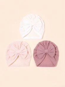 Newborn Baby Waffle Bow Headband Hat Set, Cute Turban Headwrap Cap For Infant