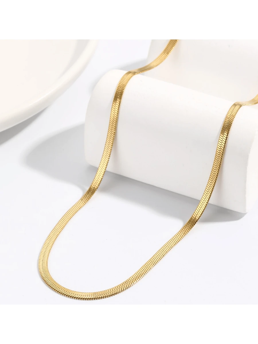 1pc 18K Gold Plated Thick Flat Snake Chain Women Necklace, Stainless Steel Choker