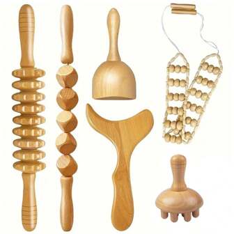Maderoterapia Kit For Lymphatic Drainage And Body Shaping - Wooden Massage Roll And Tools For Deep Tissue Massage