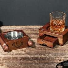 Personalized Whiskey & Cigar Tray Glass Holder Ashtray Whiskey, 2 In 1 Wooden Cigar Ashtray With Whiskey Glass Holder, Great Gifts For Men