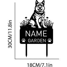 1 件个性化花园门牌号标牌、定制房屋地址标牌、定制美国秋田犬金属纪念花园桩、定制地址金属标牌、带树的地址标牌、前廊装饰、草坪安装金属地址牌