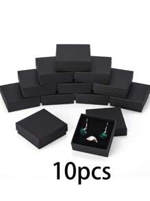 5pcs/10pcs/18Pcs Upscale Black Cardboard Jewelry Display Packaging Boxes With Black Sponge Inside, 7x7x3.2cm For Gifting And Packing Jewelry Gift Festival High Quality Paper Boxes Small Business Supplies Back To School