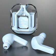 A Pair Of Transparent TWS Wireless Earphones, Stereo Wireless Earphones With LED Battery Display Screen, Type-C Charging Case, Compatible With All Smartphones, Suitable For Gaming, Music, Outdoor Sports/Business, Adult Use, Condenser Microphone, Rechargeable Battery, Polymer Lithium-Ion