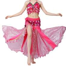 3pcs Women's Belly Dance Costume Set, Including Belly Dance Bra, Belt And Chiffon Skirt, Professional Outfit - Multicolor - View 8