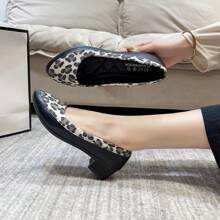 尖头拼色豹纹一脚蹬潮流时尚百搭都市户外女士平底鞋 - 米色 - 查看 6