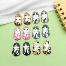 10/16入組混合彩繪貓咪吊墜，卡通小貓吊墜，適用於DIY珠寶製作、手工鐲、耳環、項鍊、吊墜、鑰匙扣、手工藝品 - 彩色 - 查看 13