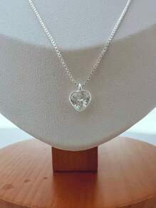 Necklace Chain Pendant Light Point Heart Zirconia Stone 45 Cm 925 Silver - Plateado - Ver 3