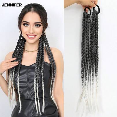 JENNIFER 2PCS Tóc giả bện màu xám Gradient Tóc giả tổng hợp, Tóc giả dài 22 inch Tóc tết dài Tissued Ngọt ngào mát mẻ Hot Girl Tóc tết đuôi ngựa Thích hợp cho phụ nữ sử dụng hàng ngày trong tiệc tùng