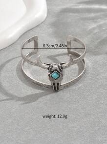 1 chiếc vòng tay dạng lắc tay có thể mở được trang trí hình đầu bò theo phong cách phương Tây cổ điển dành cho nữ - Màu Bạc Cổ - Xem 3