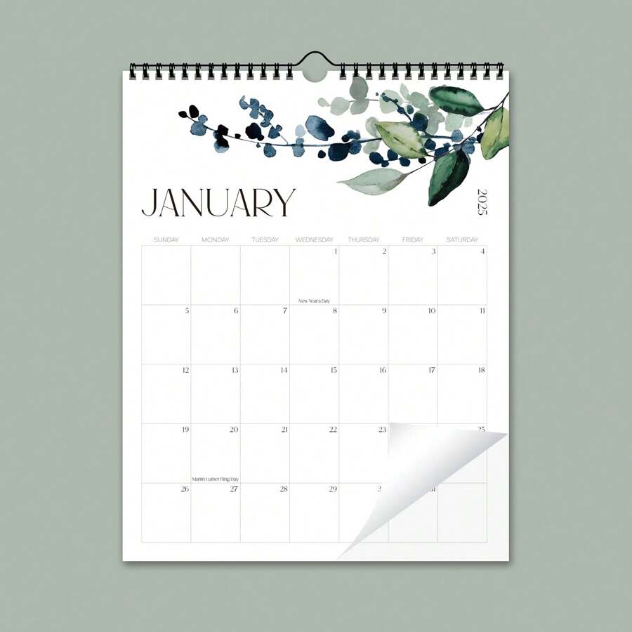 1pc Minimalist Tree Leaf 18 Months Wall Calendar, 11*14inch, Jan 2025