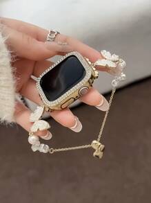 1pc Luxury Shiny Faux Pearl Pink Butterfly Metal Watch Bracelet Compatible With Apple Watch Band Series 11 10 9 8 7 6 5 4 3 2 1 38mm 40mm 41mm 42mm 44mm 45mm 46mm 49mm Ultra 1/2/3 SE Wristband Replacement For Strap,Best Gift For Birthday,Valentine's Day,Mother's Day To Girlfriend,Mother(Only Watch Band)