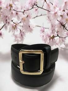 Women's Leather Belt Gold Buckle Width 2.5CM - Black - View 2