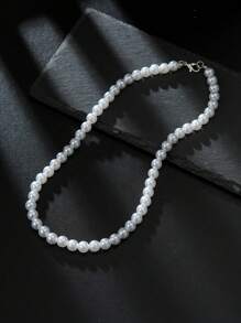 1 件银色白色陶瓷玻璃仿珍珠吊坠项链，男士日常佩戴度假礼物 - 銀色 - 查看 8