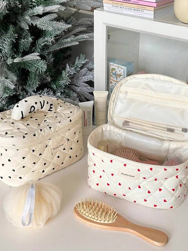 Modern Style Monogrammed Large Capacity Cosmetic Bag With Handle, Travel Portable Large Capacity Cosmetic Bag, Women's Cosmetic Bag, For Cosmetics, Skincare Products, Toiletries, Makeup Brushes Organizer, Suitable For Business Trips And Vacations, Daily Home Use, Holiday Party Use,Boho Vibes,For Holiday Beach, Bathroom Collection, Bedroom Collection, Large Capacity