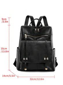 LECEY Large Capacity Brown PU Leather Backpack For Women, School Backpack - Black - View 6