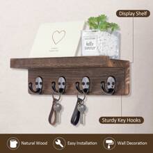 Soporte de pared para llaves, organizador de pared de madera para el hogar con 7 ganchos y estante de exhibición, estante de pared para sala de estar, entrada, cocina, baño, organizador de cocina y baño, luces de jardín, ganchos colgantes de pared, decoración del Día de San Valentín, soporte para llaves, soporte de pared para llaves, perchero de llaves - 7 ganchos - Ver 9