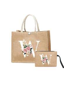 一套两只亚麻手提袋 - 一只印有 A-Z 字母，另一只印有字母和花卉图案，适合母亲节、个性化礼物等场合。黄色亚麻手提袋配白色提手，大小手提袋组合，完美适用于婚礼、生日、海滩、节日等场合 - 送给女性、母亲、教师、朋友、伴娘、学生、返校季的理想礼物（提供两只装和单只装两种选择）。 - 卡其色 - 查看 31