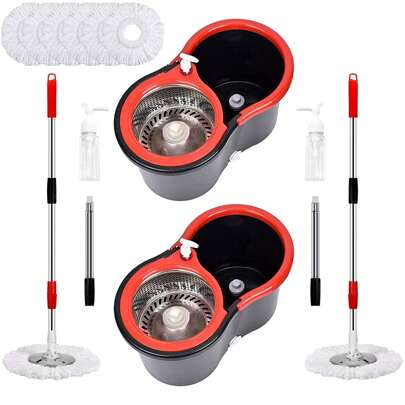 Operable 360 ° Rotating Mop Bucket Set,Mop And Bucket With Wringer Set,With 3 Microfiber Replacement Head ,Stainless Steel Mop Bucket 61 Inch Adjustable Handle Household Cleaning Tools(2 Sets)