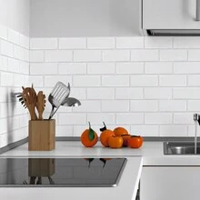 20/40/60/80/100 PCS Pure White Glossy Stick On Tiles Removable Bathroom Tile Stickers 30.5x15.4cm Self Adhesive Wall Tiles, Heat & Water Resistant Peel And Stick Tiles Kitchen, Renter Friendly Tile Stickers White Kitchen Bathroom Livingroom Renovation - 白色 - 查看 4