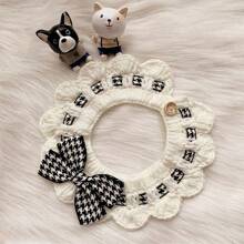 1 件圣诞节手工针织千鸟格猫狗宠物围巾和围兜礼品套装，宠物围巾 - 紅色 - 查看 11