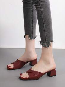 Dép xăng đan hở mũi dày màu đỏ rượu vang mới mùa hè cho nữ, dép cao gót thường ngày ngoài trời - Màu Đỏ Sâu - Xem 2