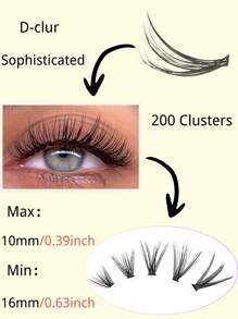 Fengxiu Eyelash 200pcs 30D, D-Curl, Natural False Eyelashes, 3D Russian Curl Mixed Length, Reusable, DIY Self-Adhesive, 10-16mm Length, 0.05mm Thickness, Suitable For Beginners, Multiple Styles & Packages. Single Cluster Eyelashes For Extension, Natural, Anime, Super Voluminous Makeup Style Lash Clusters, Eyelash Clusters, Individual Eyelashes, Lashes, Fake Lashes