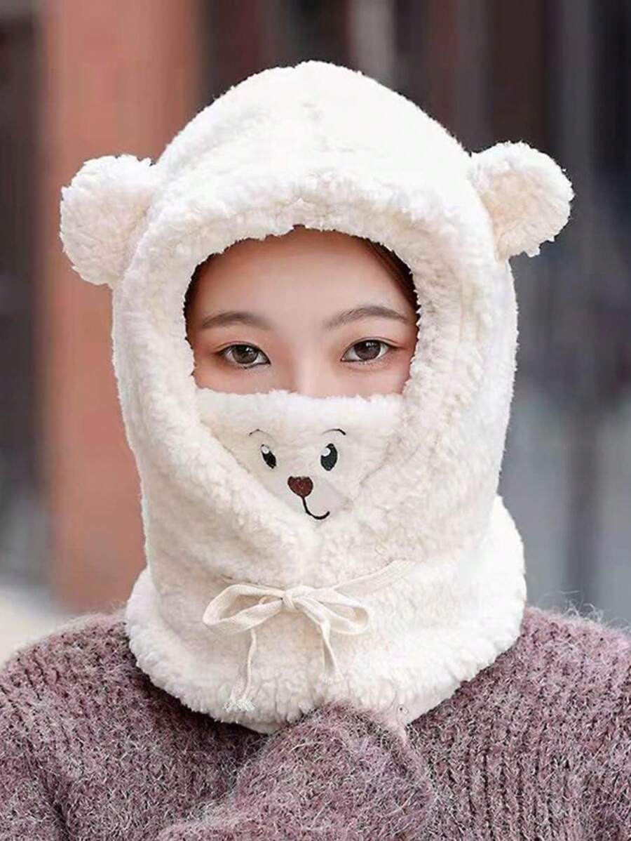 Gorro Bufanda Afelpado Pasamontañas Diseño de Oso - Blanco - Ver 1