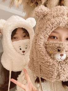 Gorro Bufanda Afelpado Pasamontañas Diseño de Oso - Blanco - Ver 10