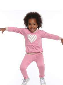 Pink Long Sleeve Girls' Sweatshirt With Heart Applique - Hồng - Xem 6