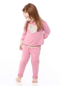 Pink Long Sleeve Girls' Sweatshirt With Heart Applique - Hồng - Xem 4