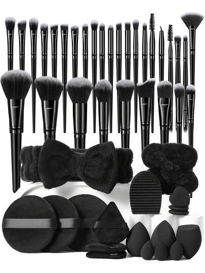 49pcs Makeup Tools Set Including 30pcs Makeup Brush Set Soft Makeup Brush Sets Cosmetic Brush Beauty Brushes Eyeshadow Brush Eyebrow Brush Dual Purpose Makeup Brush For Daily Makeup On Face 3pcs Makeup Sponge Set  Dry And Wet Dual-Use Soft Makeup Sponge Egg  Reusable Makeup Sponge Applicator Beauty Makeup Tools For Women Mom Wife Sister Teen Girl Friend 3pcs Makeup Triangle Puff For Face Powder,Liquid,Facial Makeup Tools For Applying Around Nose & Eye Area  3pcs Finger Puff Cosmetic Applicator For Powder,Liquid,Facial Makeup Tools 1pc Makeup Brush Cleaner Board  3pcs Round Loose Powder PuffCosmetic Applicator For Powder,Liquid,Facial Makeup Tools 1pc Spa Bow Headbands And And 2pcs Wristband Set Coral Fleece Makeup Cosmetic Headband For Washing Face, Shower Terry Cloth Hair Band For Women Facial 3pcs Mini Makeup Sponge For Contouring, Eye & Corner Areas