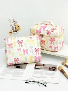 1 Stück/Set beige Schleife gesteppter Kosmetiktasche, farbenfroher Schleifendesign Mode Lässig tragbare Kosmetiktasche, multifunktional, einfache Kosmetiktasche, großer Stauraum, kann auch für Accessoires wie Geldbörsen verwendet werden, Geschenk zum Geburtstag, Weihnachten, Valentinstag. Schulsachen, Reiseaccessoires, Kosmetiktasche, Feiertags-Essentials, Kosmetiktasche-Beutel, Kosmetik Organizer, Feiertage, Winter, Leopardenprint Dackel Geschenke für Frauen - Pink - Übersicht 2