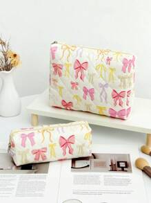 1 Stück/Set beige Schleife gesteppter Kosmetiktasche, farbenfroher Schleifendesign Mode Lässig tragbare Kosmetiktasche, multifunktional, einfache Kosmetiktasche, großer Stauraum, kann auch für Accessoires wie Geldbörsen verwendet werden, Geschenk zum Geburtstag, Weihnachten, Valentinstag. Schulsachen, Reiseaccessoires, Kosmetiktasche, Feiertags-Essentials, Kosmetiktasche-Beutel, Kosmetik Organizer, Feiertage, Winter, Leopardenprint Dackel Geschenke für Frauen - Pink - Übersicht 4