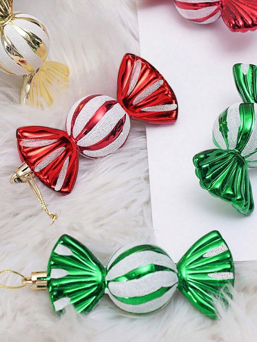 5 件彩色圣诞糖果饰品，塑料装饰糖果形球，镀金圣诞挂饰 - 彩色 - 查看 1