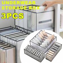 3/6 件家居内衣收纳盒，牛仔裤收纳工具，分隔格式收纳格宿舍袜子分类盒，网眼三件套胸罩内衣袜子，灰色、白色和黑色，现代简约风格可折叠连衣裙裤子鞋子牛仔裤靴子裙子