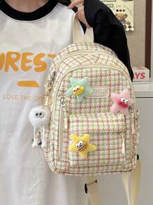 礼物星徽章吊坠，高品质胸包斜挎包，可爱学生学习背包，适合高颜值女生的旅行背包 - 棕色 - 查看 3