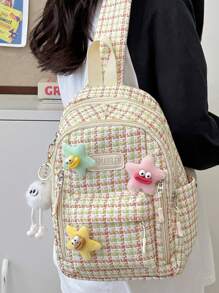 礼物星徽章吊坠，高品质胸包斜挎包，可爱学生学习背包，适合高颜值女生的旅行背包 - 棕色 - 查看 5