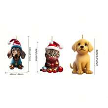 1/3pcs-2D Plane Christmas Dog Acrylic Hanging Ornament, Bicycle Mirror Charm For Car & Home, Outdoor Holiday Decor, Theme Party & Christmas Tree Accessory, Ideal For Bag & Keychain Gifts