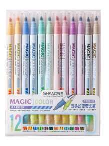 双头变色荧光记号笔绘画美术用品套装，适合学生使用